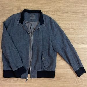 BONOBOS BLUE LINEN BOMBER JACKET